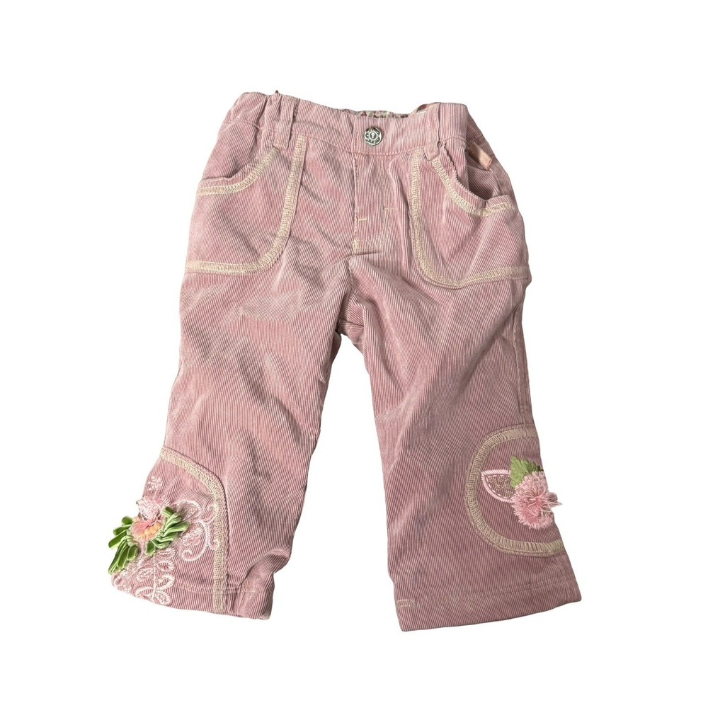 Pampolina 1m Infant Baby Girls pink Flower Corduroy Pants Bottoms Size 18 months